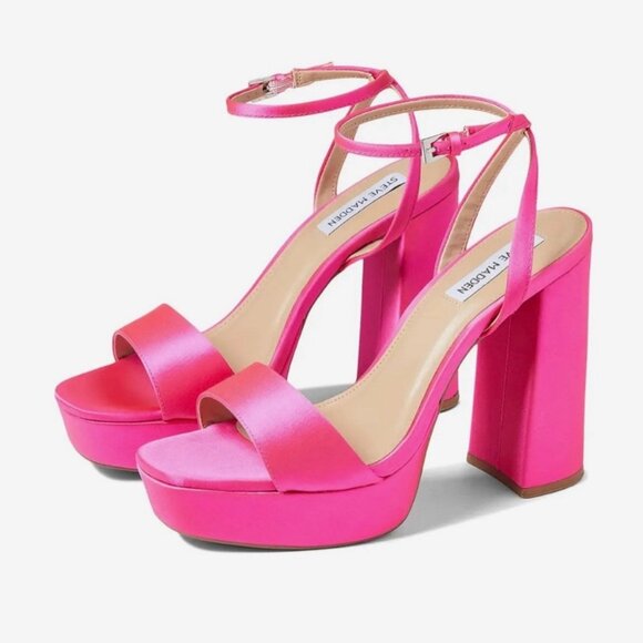 Steve Madden Lessa Sandal Platform Heel Pink Satin Fabric Size 6 - Picture 1 of 16